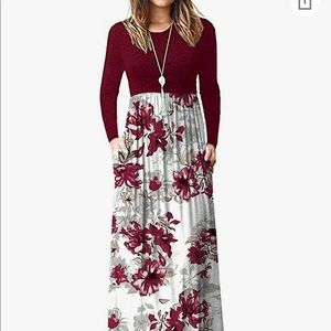 Burgundy Maxi Flower Dress Size M